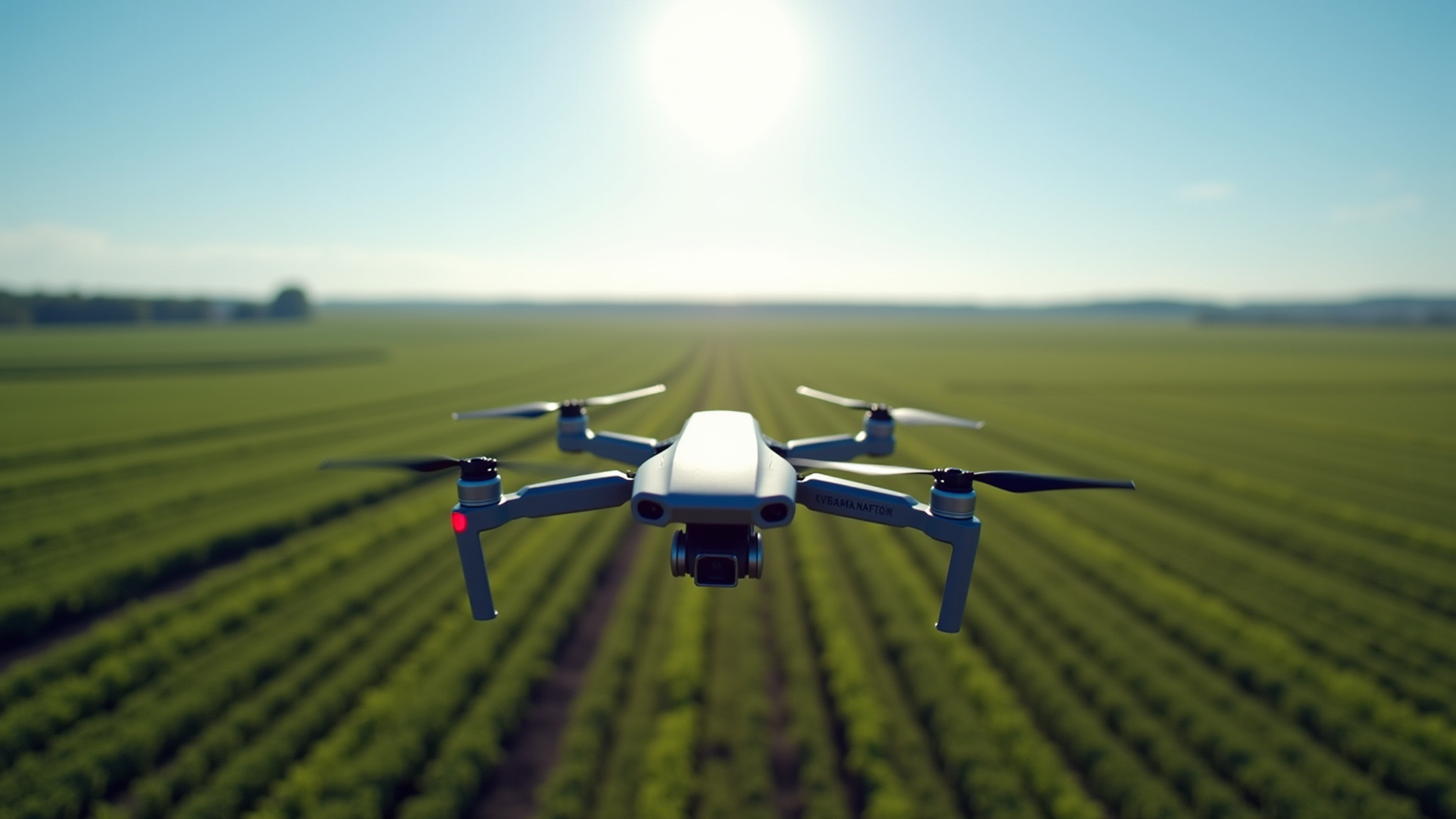 Drone hovering over a farm