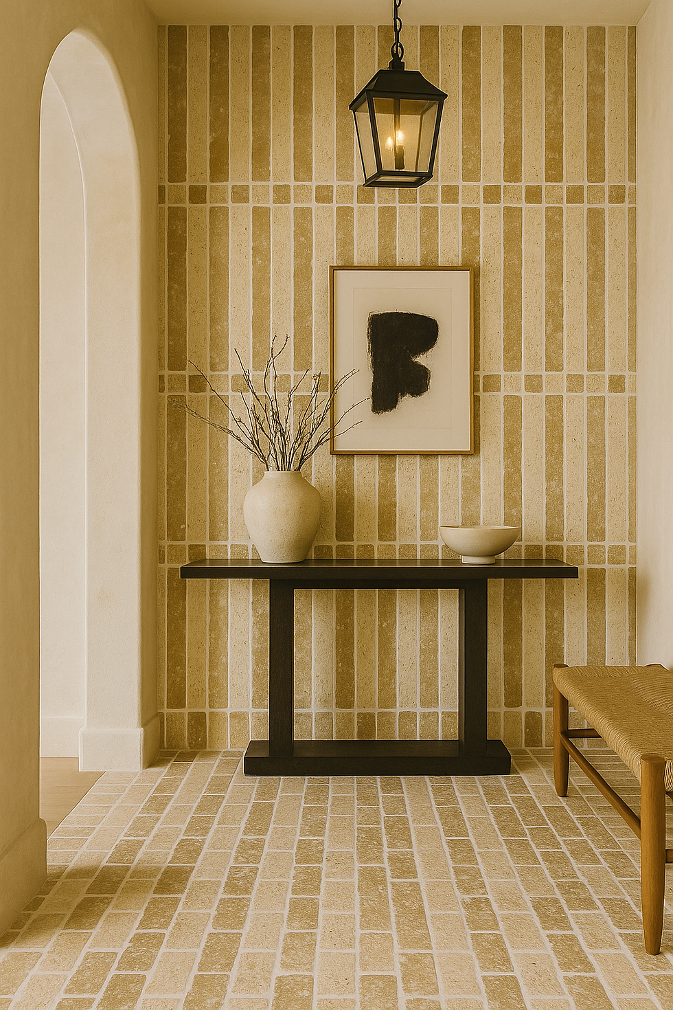 Thumbnail: Ivory & Noce Travertine – Tumbled Mini‑Brick Mosaic Tile Sheet