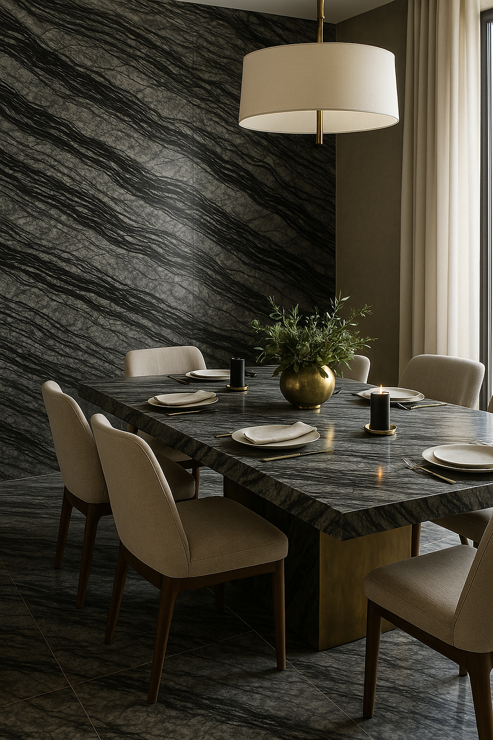 Thumbnail: Silver Wave Marble Dining Room Scene