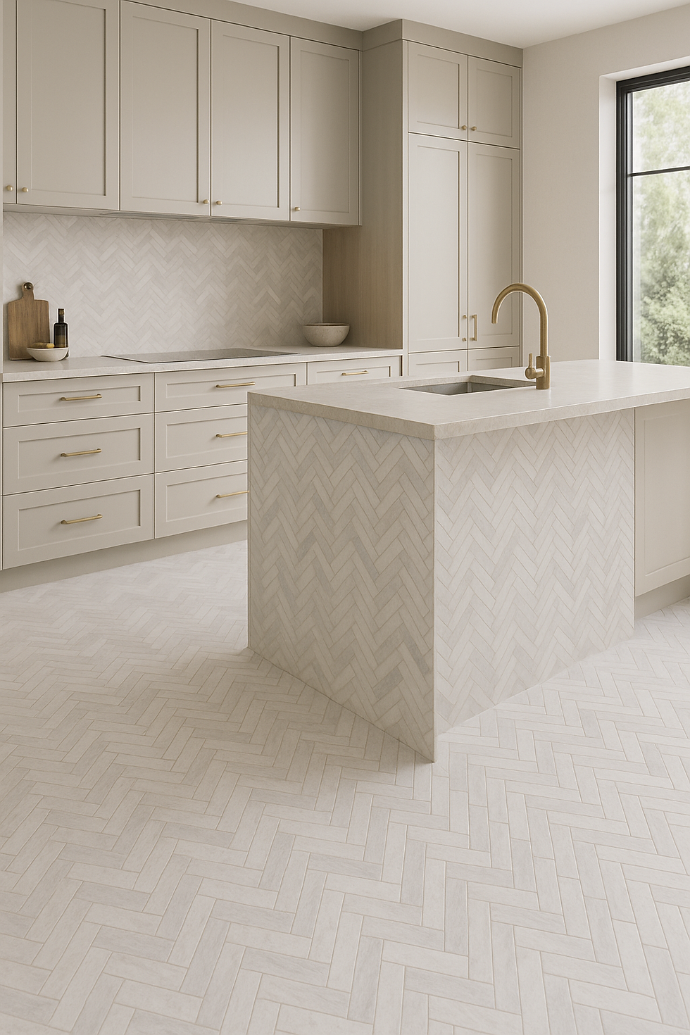 Thumbnail: Vietnam Wood Vein White Marble Herringbone Mosaic Tile Sheet – Tumbled / Antique