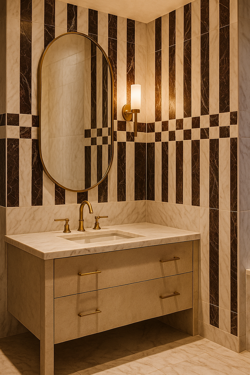 Thumbnail: Daphne White & Rosso Levanto Striped Marble Mosaic Tile
