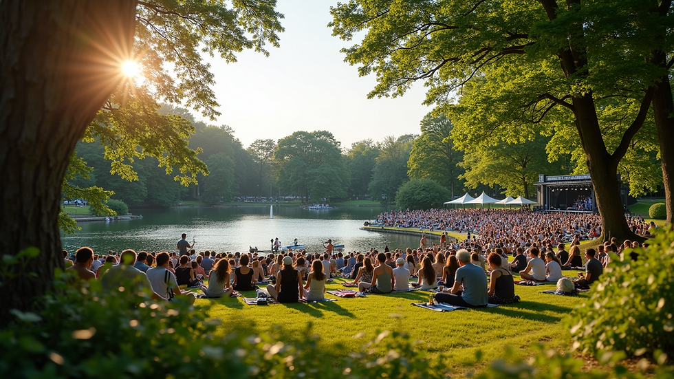 Eye-level view of The Cove at Concord Park set for a summer concert