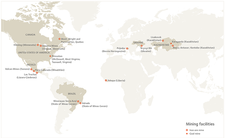 Figure 18: Overview of ArcelorMittal principal Mining Operations. (source: ArcelorMittal)