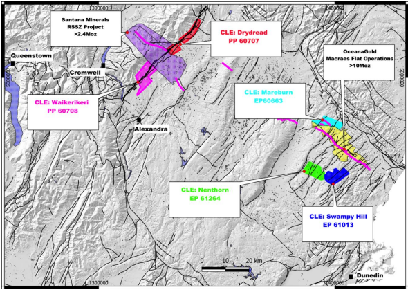 Figure 4: Location of granted Cyclone E Prospecting and Exploration Permits in Central Otago, New Zealand. (source: CLE) | Samso News