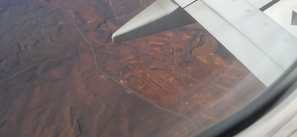 Pilbara iron ore mine, Western Australia, seen from the air