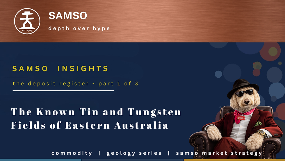 Samso Insights cover for The Known Tin and Tungsten Fields of Eastern Australia, the deposit register, part 1 of 3.