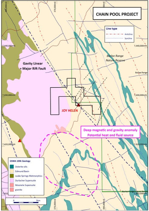 Figure 3: Location and Geology of the Chain Pool Project ( Source: M2R ASX Announcement)