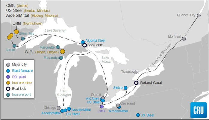 Figure 15: North America Iron Ore Ownership Landscape. (source: CRU)