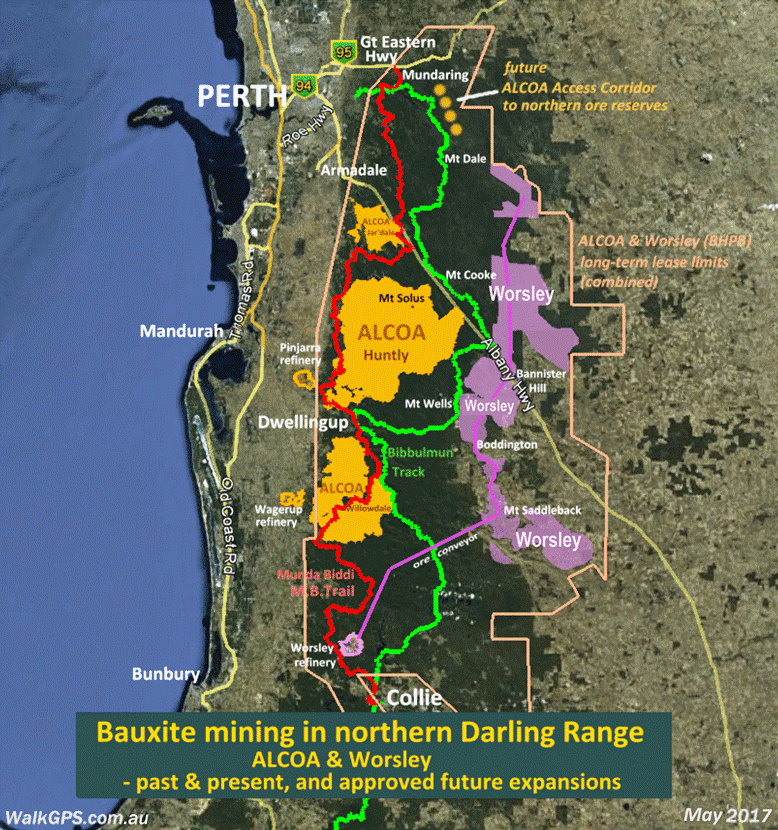 Figure 6: Map illustrating mining tenements and surrounding conservation zones in the Darling Range, indicating the spatial context of Western Yilgarn’s projects. (source: walkgps) | Samso Insights