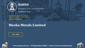 Meeka Metals Limited (ASX: MEK). Samso Research workup cover, 15 September 2026.