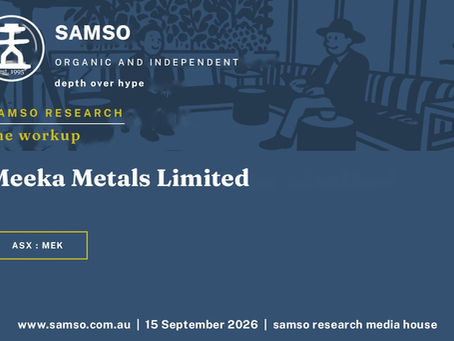 Meeka Metals Limited (ASX: MEK). Samso Research workup cover, 15 September 2026.