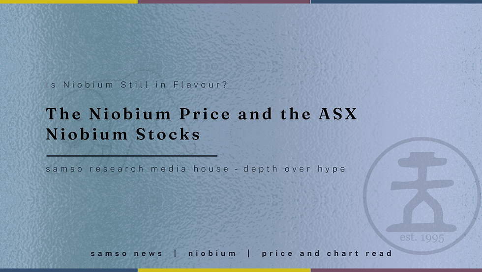 Samso News banner. Is Niobium Still in Flavour? The niobium price and the ASX niobium stocks.