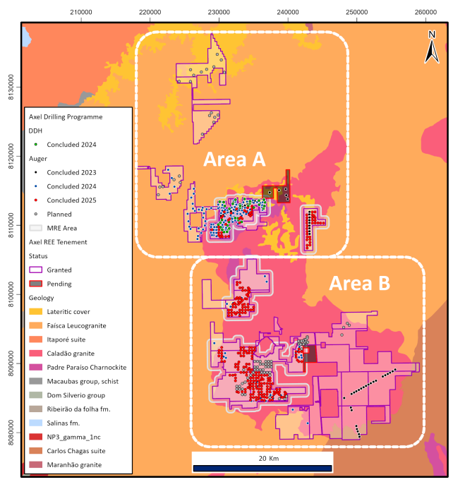 Figure 5: Caladão Project with Area A and B over Geology. (source: AXL) | Samso News