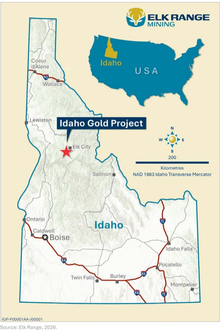  Location of the Idaho Gold Project near Elk City, central Idaho. (Source: IPO prospectus)
