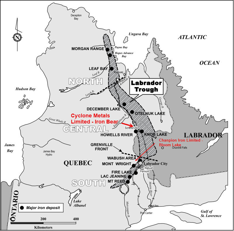 Figure 8: Labrador Trough, showing major iron deposits in Quebec and Labrador. (source [1]) | Samso Insights
