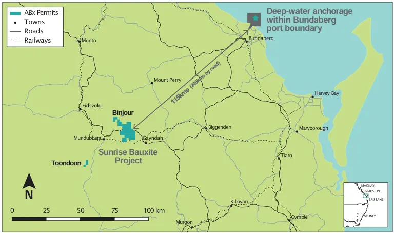 Figure 4: Location of Sunrise Bauxite Project at Binjour, QLD. (source Abx Group) | Samso Insights