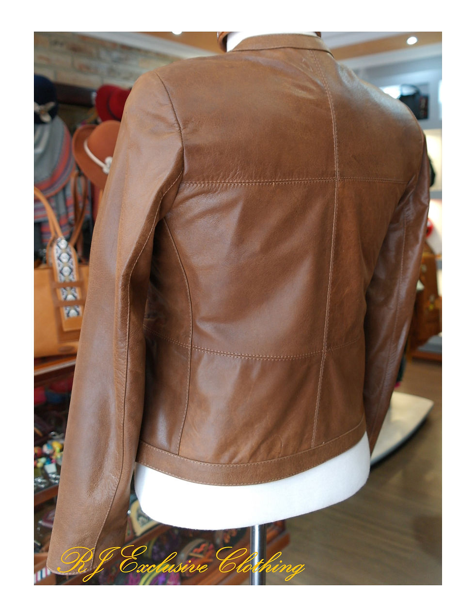 Thumbnail: Leather jacket brown with gold-brown flowers
