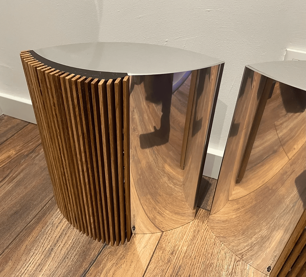 Thumbnail: Bang & Olufsen BeoLab 4000 speakers with these custom-crafted wooden covers. Handmade from premium oak