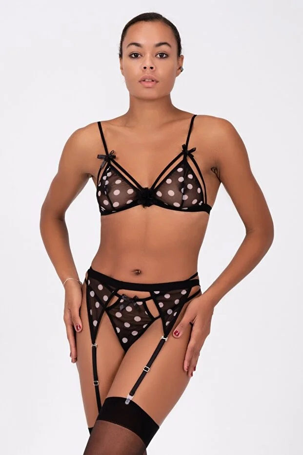 Küçük resim: Anastasia Underwear Fantezi Kadın Puantiyeli Jartiyer Gecelik (Çorapsız) - 51192