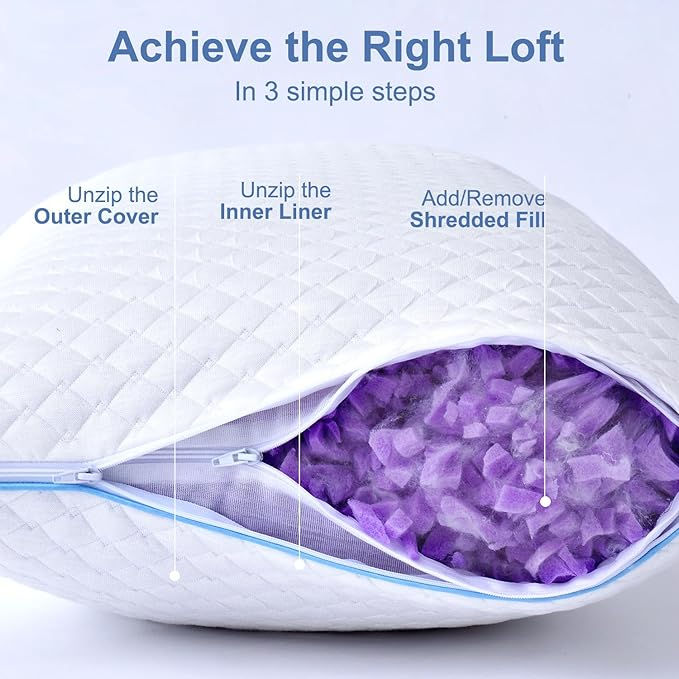 Thumbnail: Shredded Memory Foam Pillows for Sleeping 2 Pack - Cooling Bed Pillows Set of 2