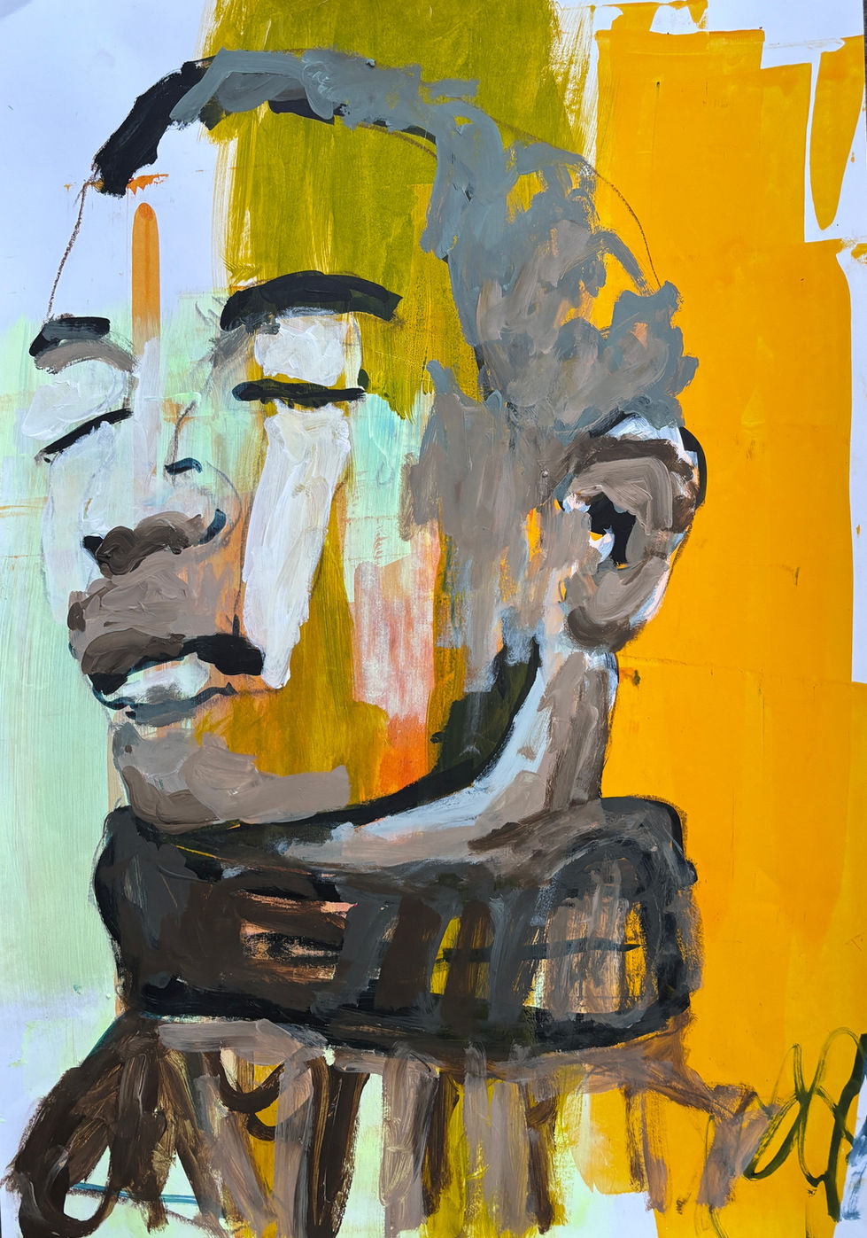 Claudia Marienfeld | Retrato de un hombre - pincelada tosca, técnica mixta.