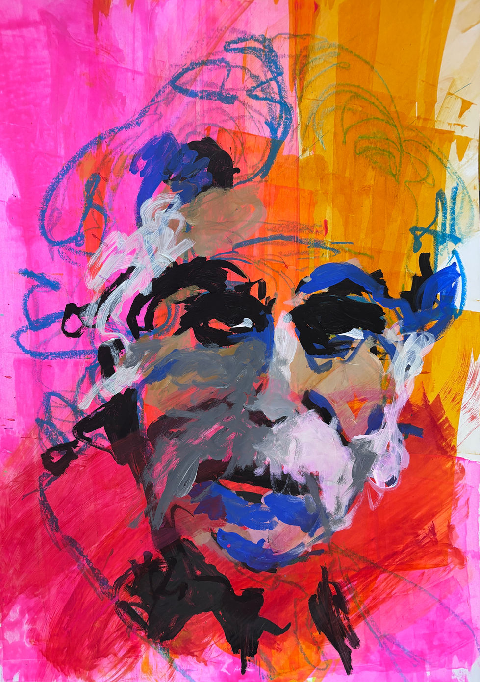 Claudia Marienfeld | Retrato de un hombre: pincelada áspera, color sorprendente, técnica mixta.