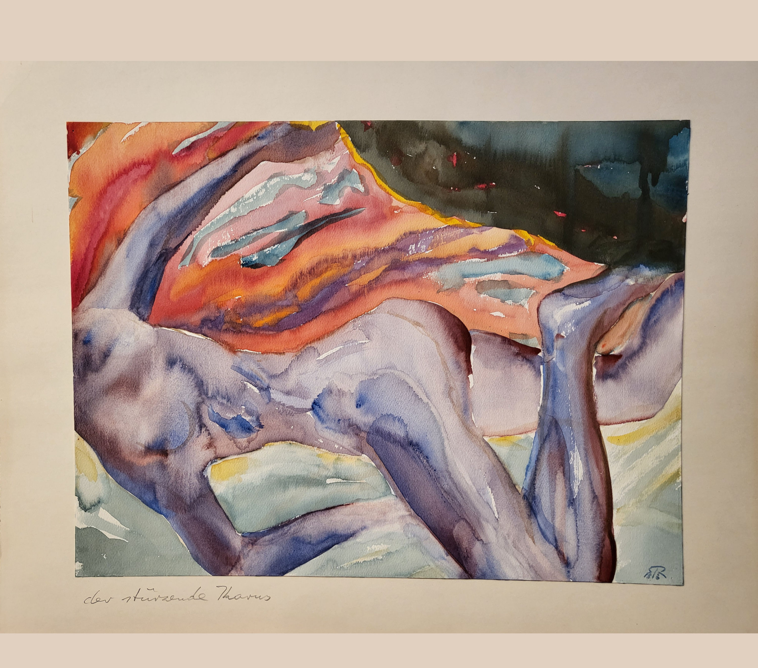 Roderich Rusen | Der stürzende Ikarus | Aquarell