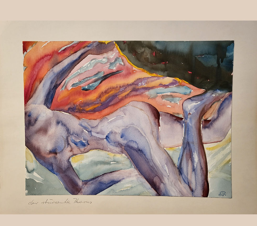 Roderich Rusen | Der stürzende Ikarus | Aquarell