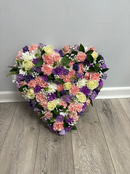 mixed pinks heart floral funeral tribute