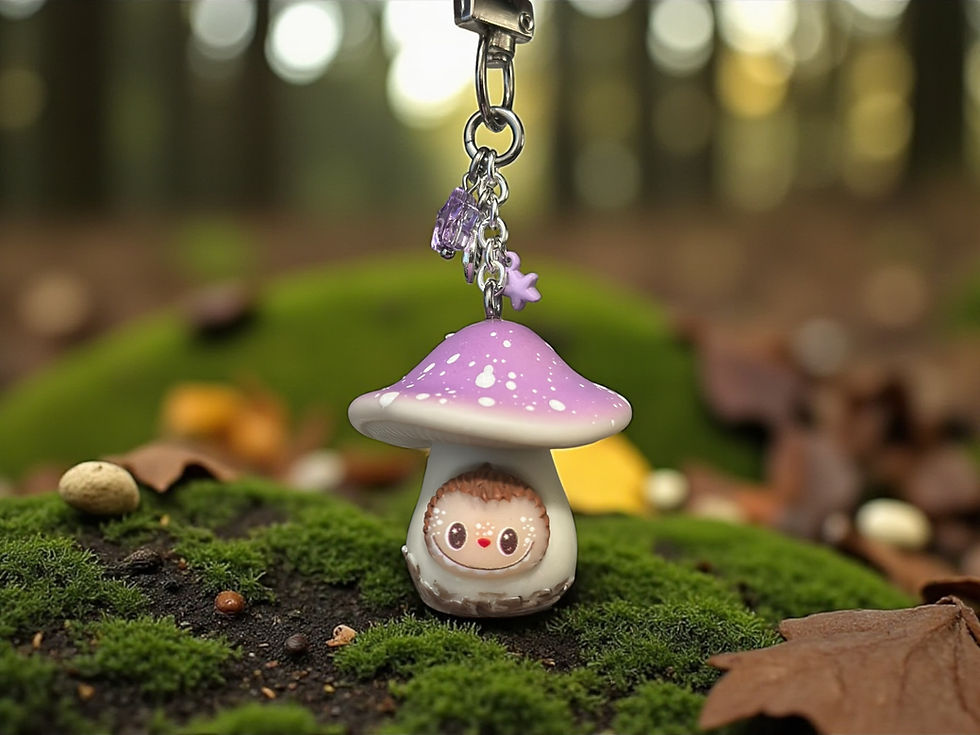 Thumbnail: Mushroom Keychain – Kawaii Collectible Bag Charm with Glass Star, Metal S
