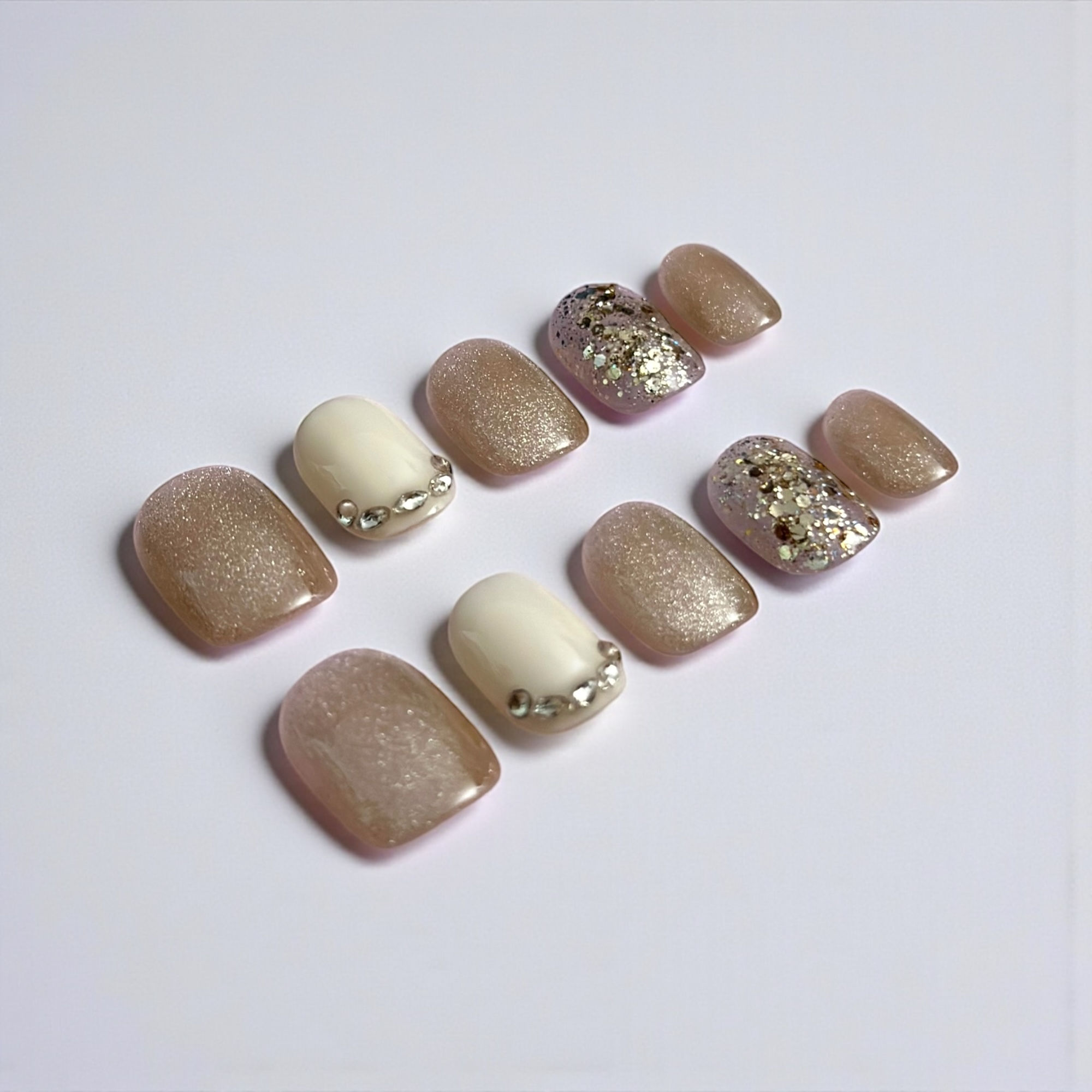 champagne sheer gold and silver - short square press-on nails
