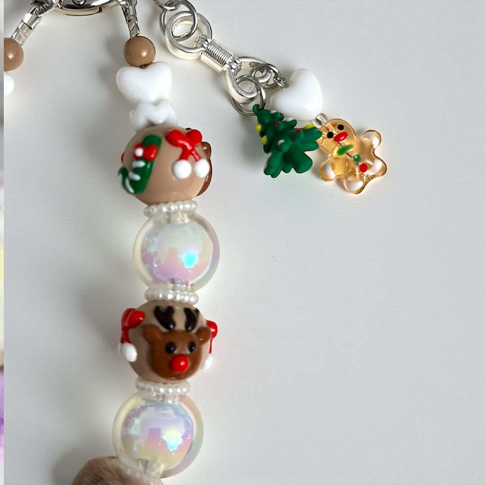 Thumbnail: Chunky Christmas Wristlet Phone Strap – Gingerbread, Reindeer & Holiday Beads
