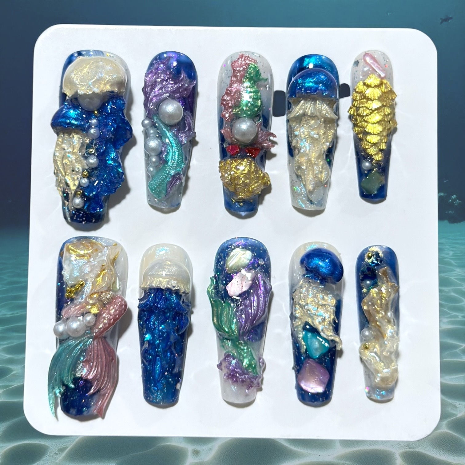 Jellyfish Field – Hand-Painted Coffin Press-On Nails