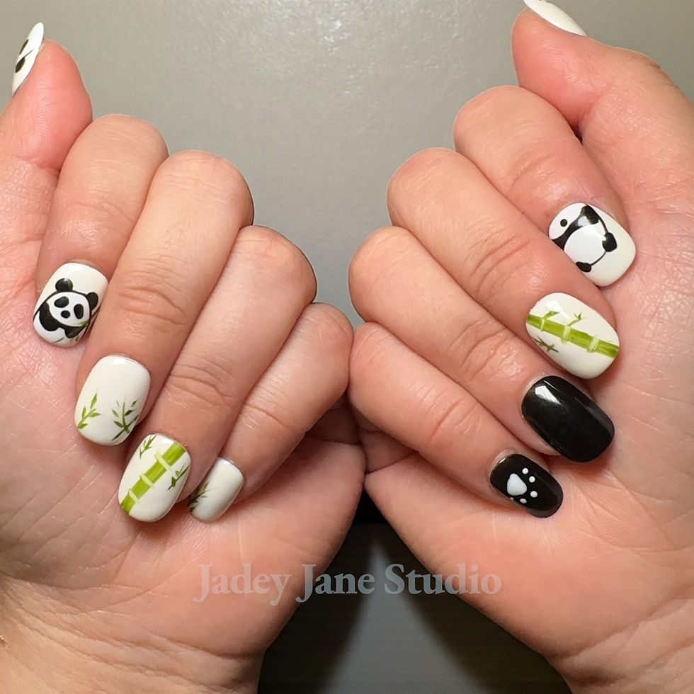 Thumbnail: Panda and bamboo handpainted press-on nails