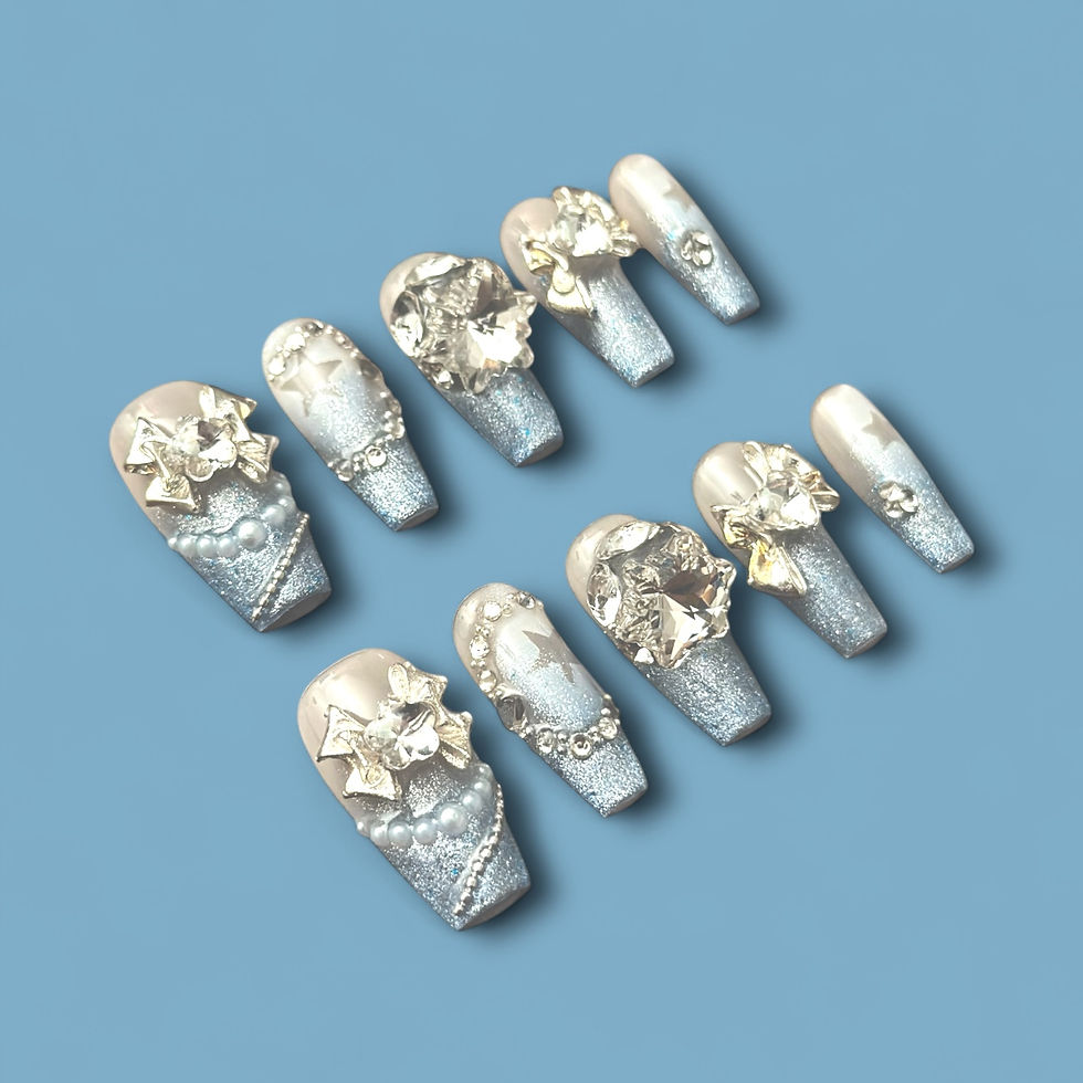 Thumbnail: Ice blue ombré with crystal gems - long coffin