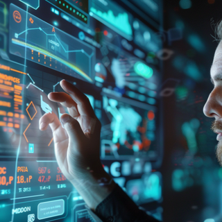 AI working looking at digital display