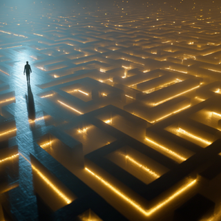 Man in digital maze