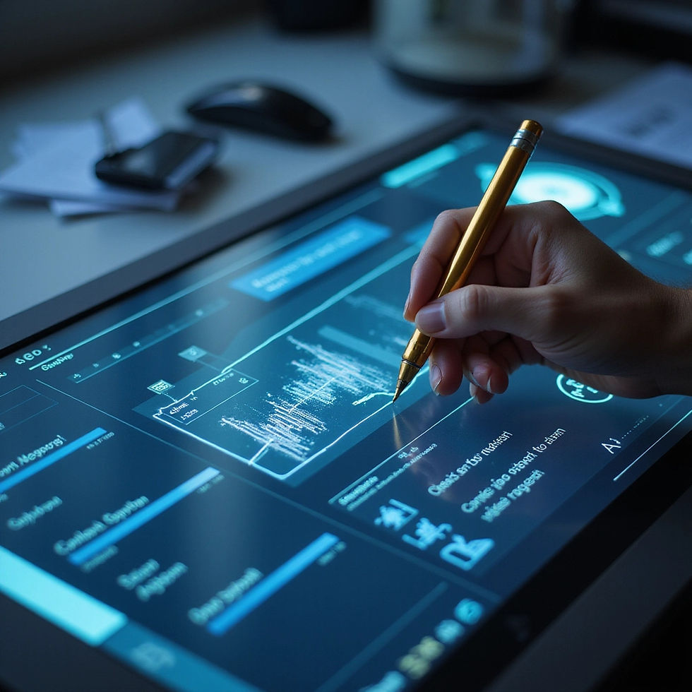 Digital AI Workflow on a giant tablet with a gold stylus