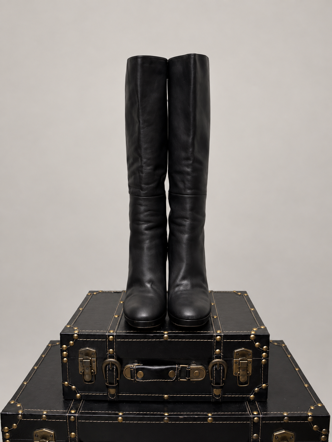 Via Spiga Black Leather Knee-High Stiletto Boots