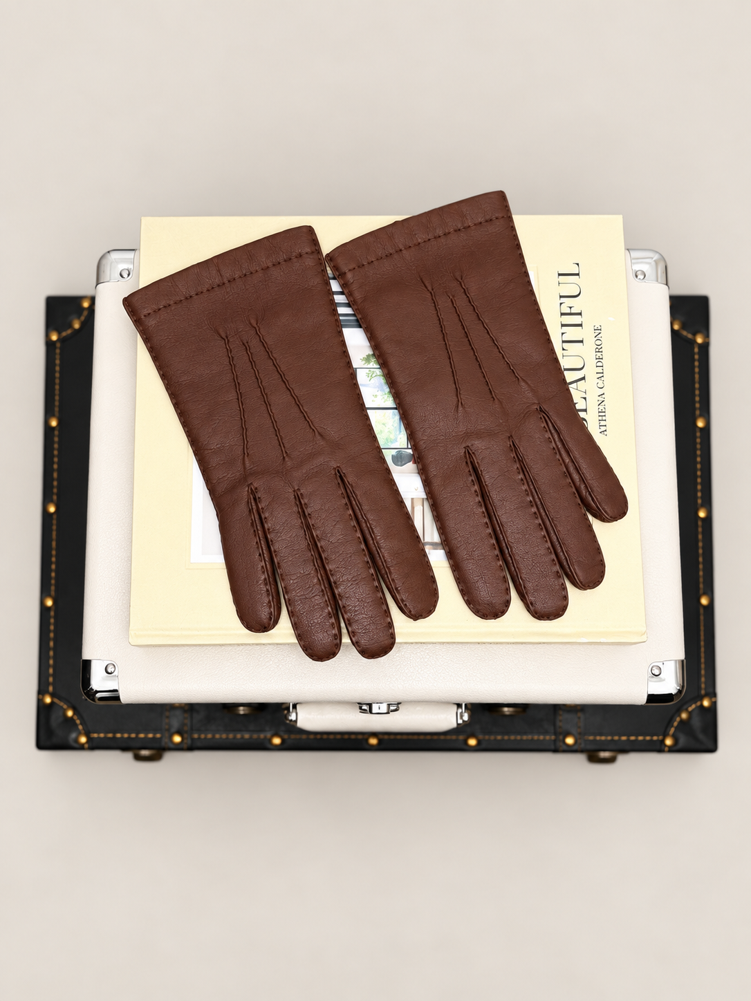 Vintage Aris Brown Leather Cashmere Lined Gloves