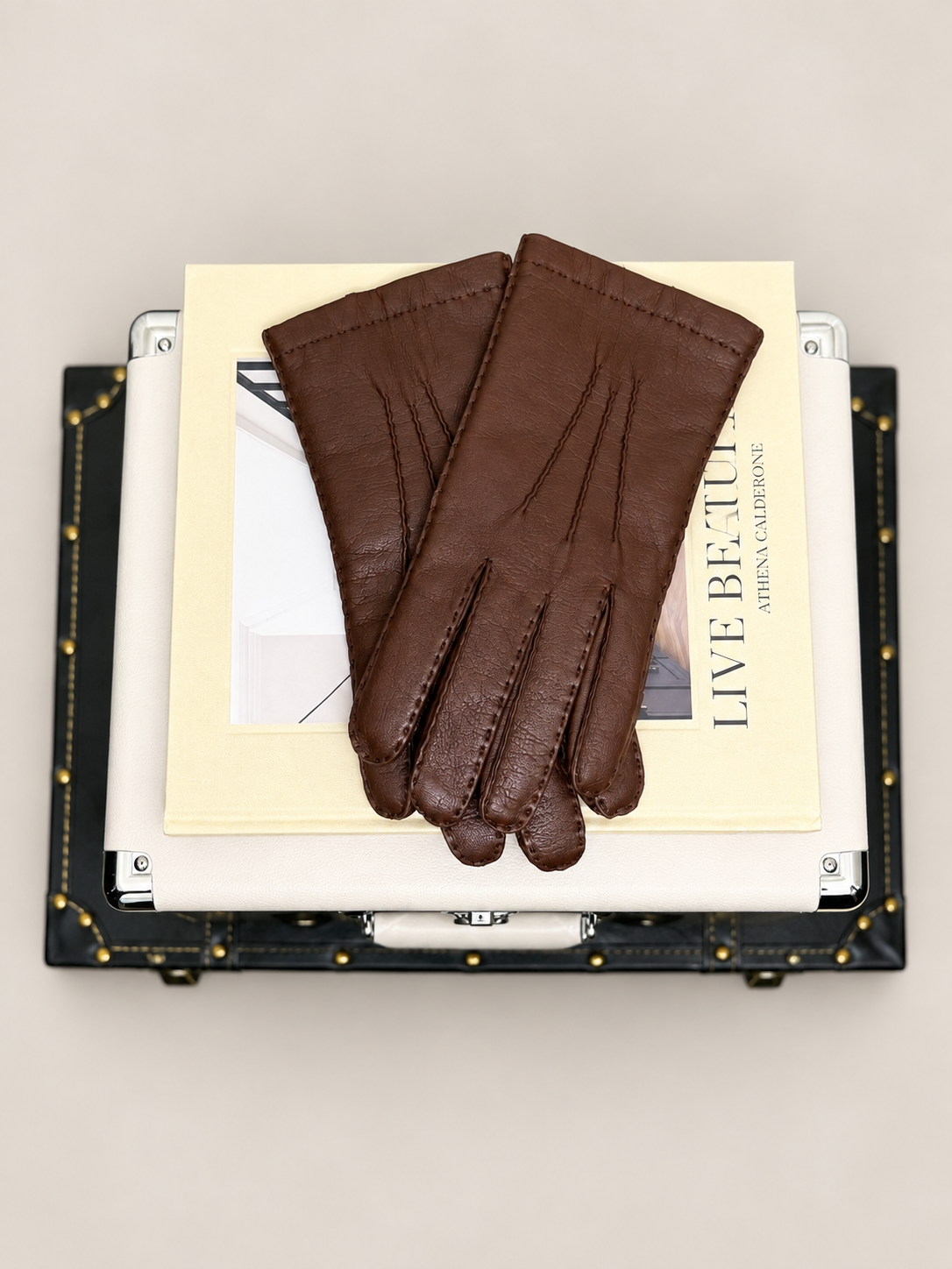 Vintage Aris Brown Leather Cashmere Lined Gloves