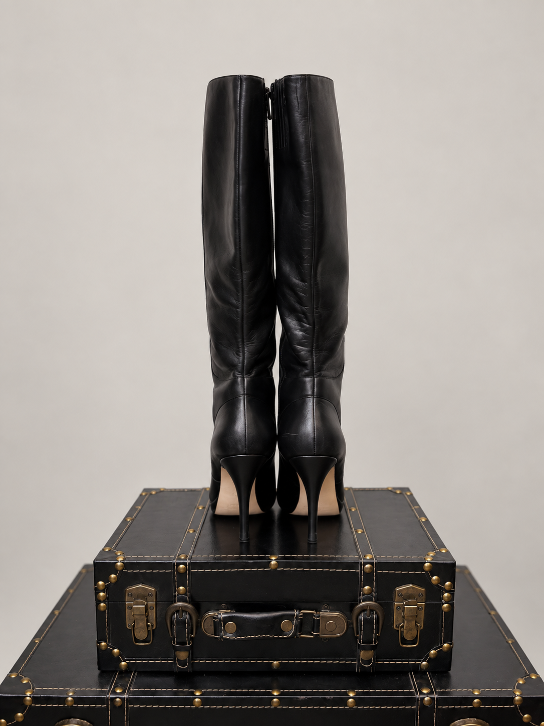 Via Spiga Black Leather Knee-High Stiletto Boots