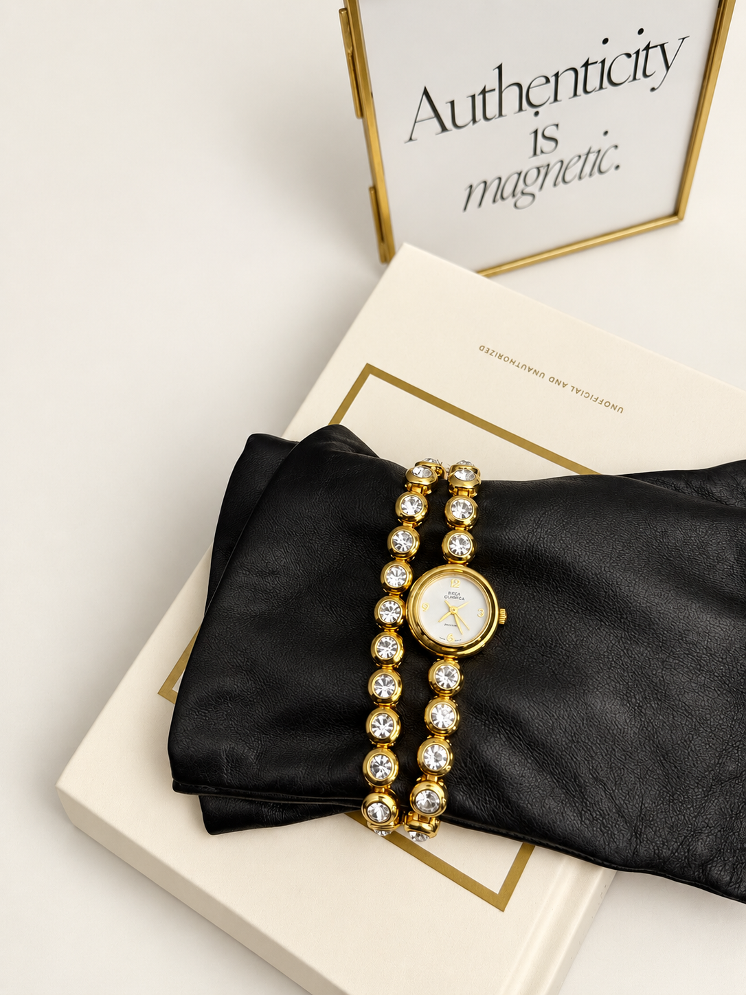 Boca Classics Gold-Tone Crystal Watch & Bracelet Set
