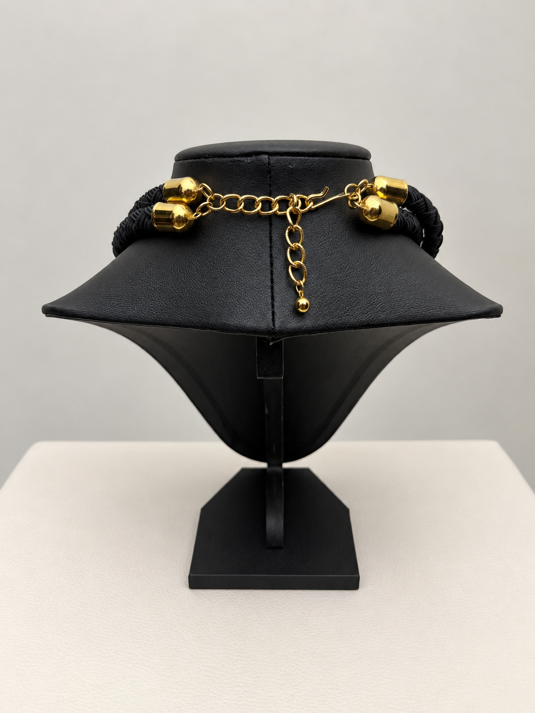 Vintage Black Braided Cord & Gold-Tone Statement Necklace