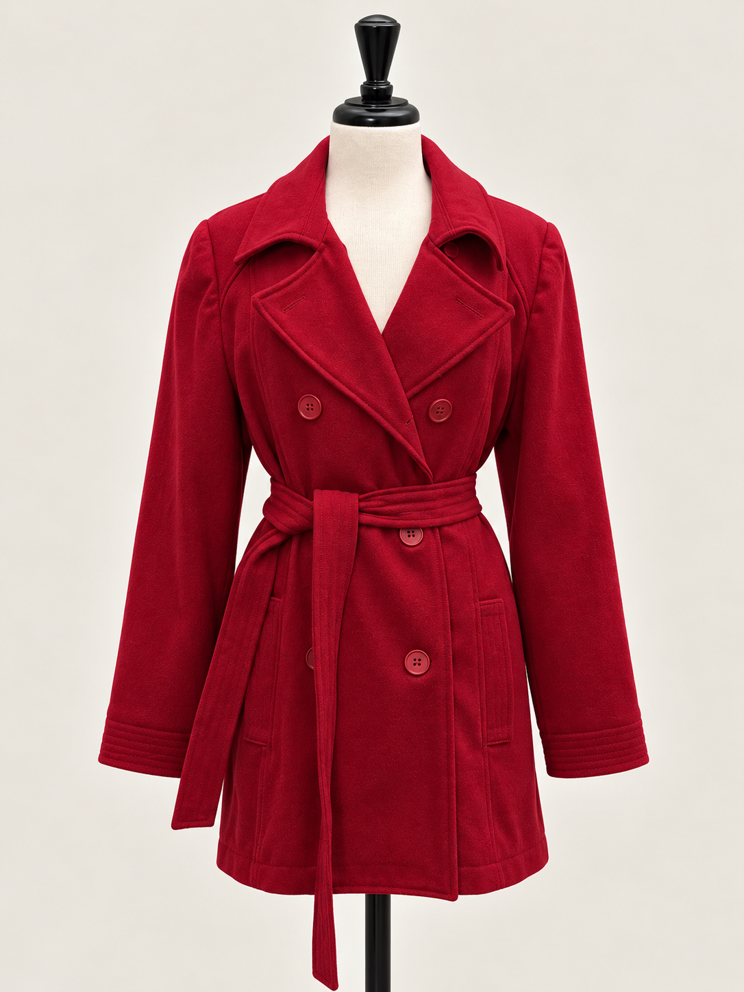 Old Navy Wool-Blend Red Belted Peacoat