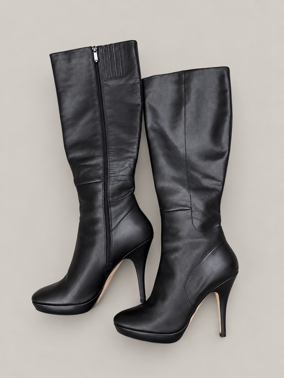 Via Spiga Black Leather Knee-High Stiletto Boots