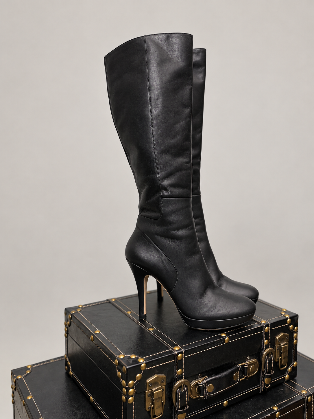 Via Spiga Black Leather Knee-High Stiletto Boots