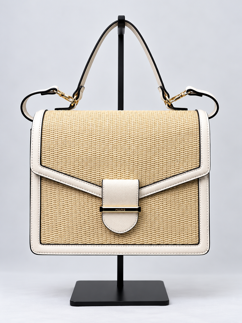 ALDO brown woven structured handbag front view
