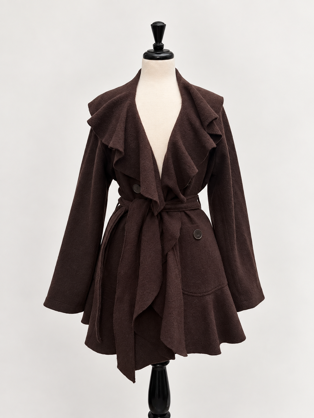 Willi Smith Wool Ruffle Belted Coat