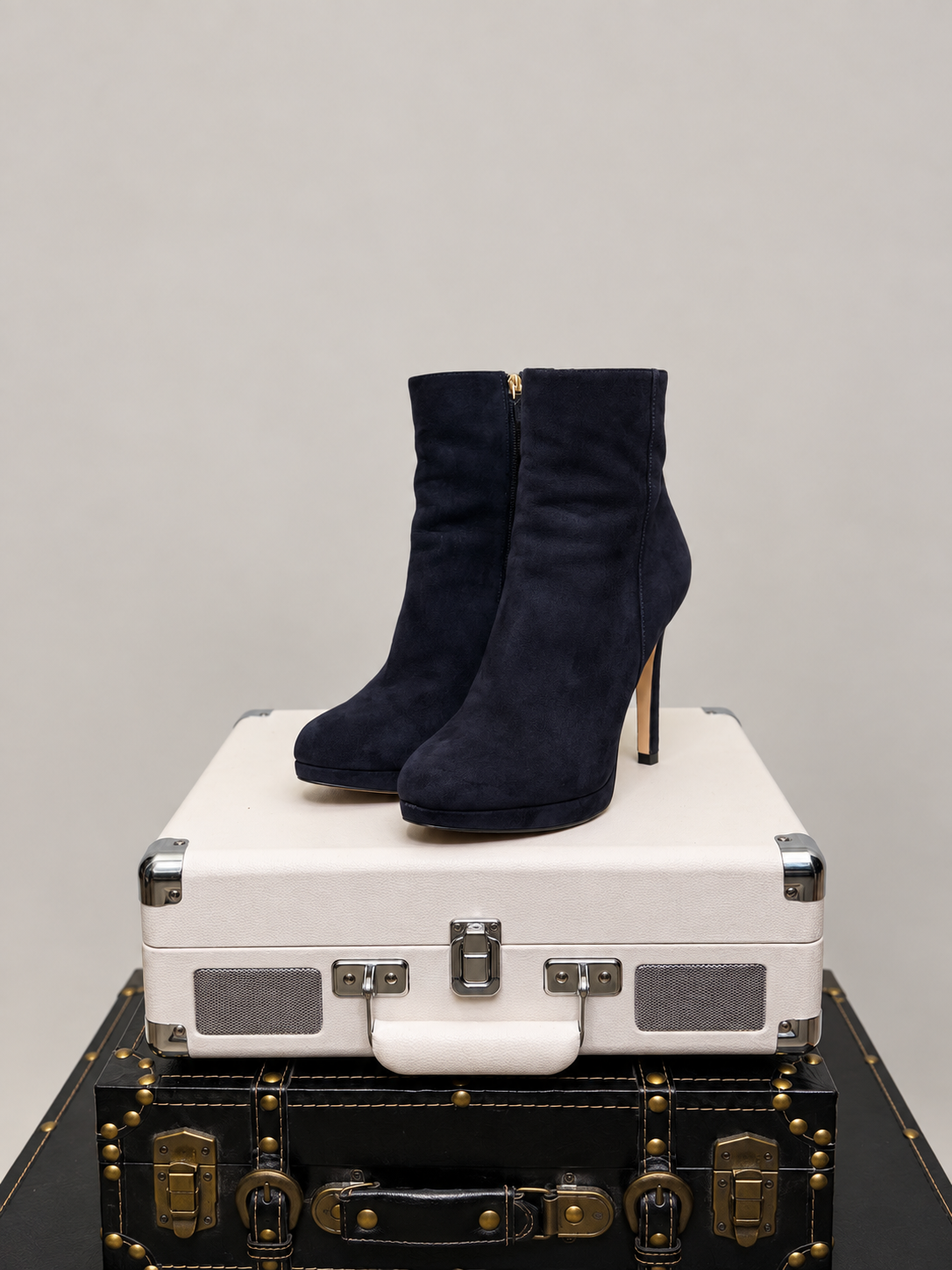 Nine West Navy Suede Stiletto Ankle Boots